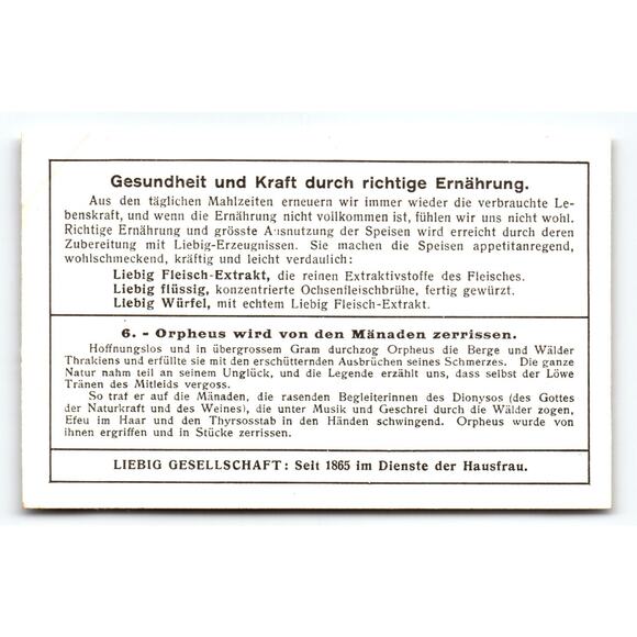 Victorian Liebig Fleisch-Extrakt Trade Card Orpheus Myth Scene - Picture 2 of 2